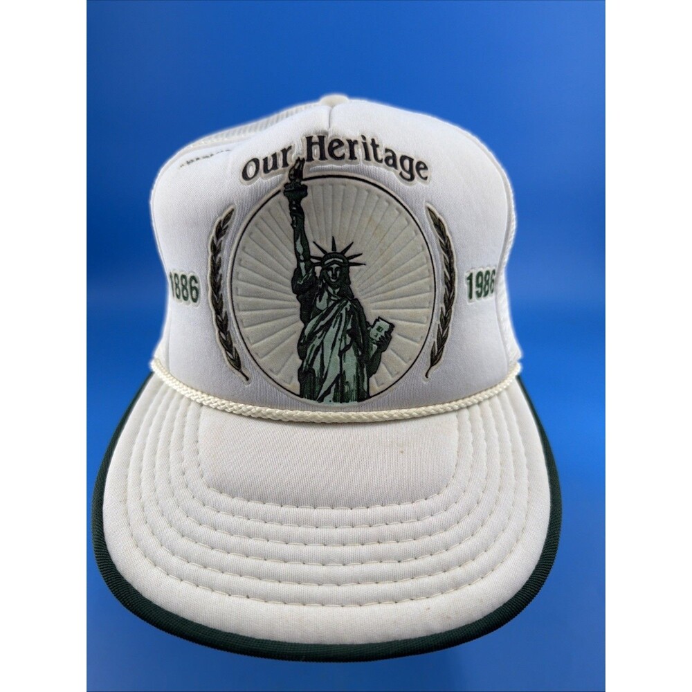 Vintage Our Heritage 1886-1986 Liberty State Park White Snapback Cap Mesh Hat